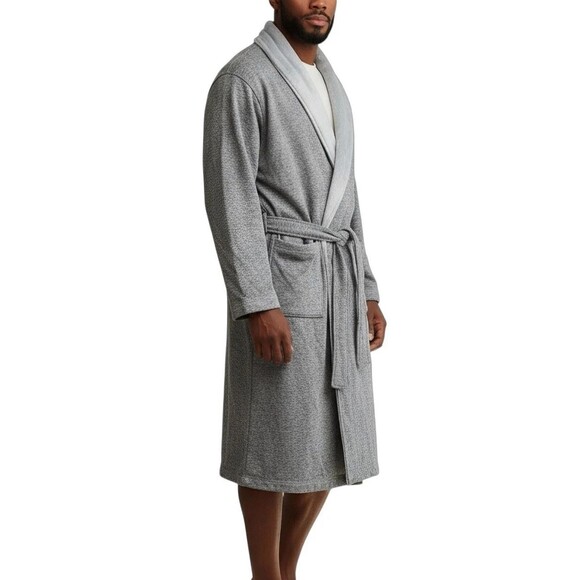 UGG‎ Robinson Men's Size L/XL Grey Heather Robe Cotton Fleece 1096932 NEW - Picture 2 of 9